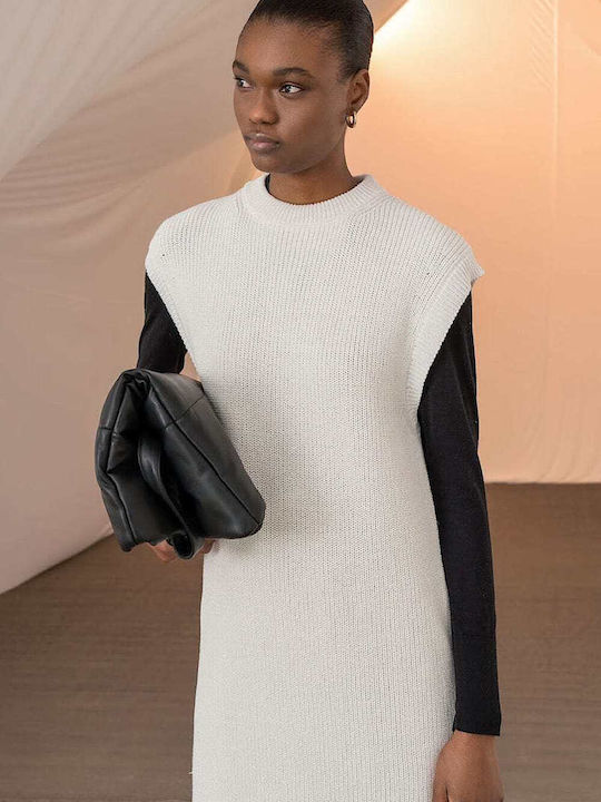 Midi Knitted Dress with Tearing White