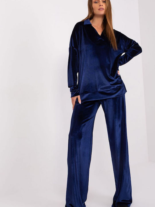 Lakerta Women's Dark blue Set with High-waisted Trousers in Wide Line