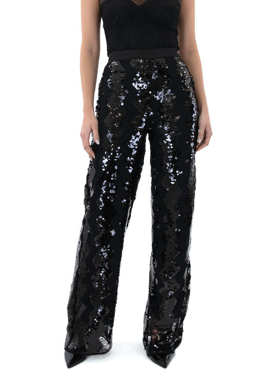 Twenty 29 Women's High-waisted Fabric Trousers with Elastic Straight Black Twenty 29 Women's High-waisted Fabric Trousers with Elastic Straight Black