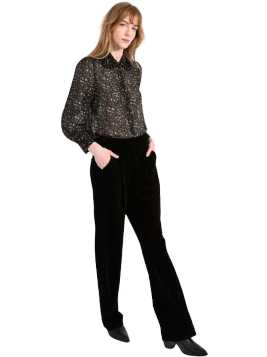 Molly Bracken Ladies Women's High-waisted Velvet Trousers Black