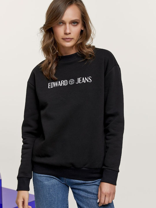 Edward Jeans Μακρύ Γυναικείο Φούτερ Μαύρο