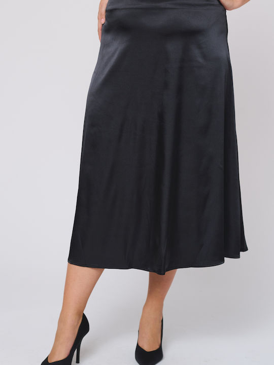 Line Satin Midi Skirt in Black color