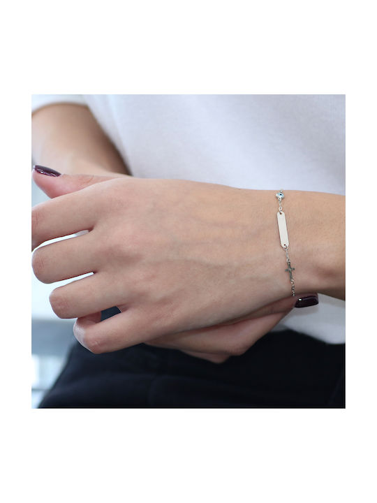 Kids Bracelet ID from White Gold 9K with Σταυρό