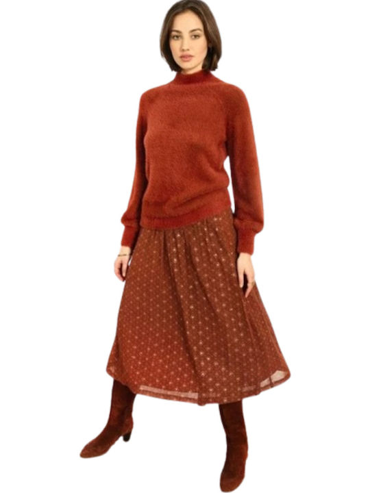 Plissiert Hoch tailliert Midi Rock Orange