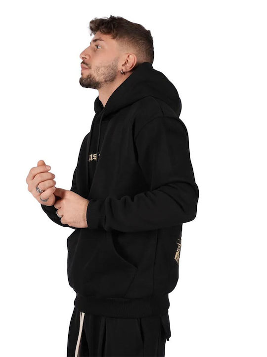 Adon Milano Herren Sweatshirt mit Kapuze und Taschen Schwarz