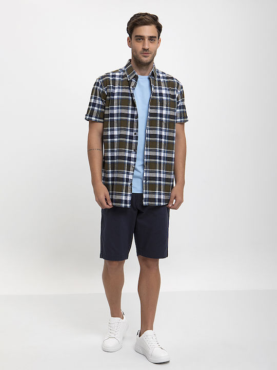 Basefield Men's Shirt Short Sleeve Checked Khaki