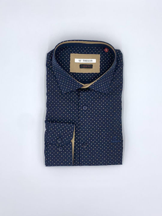 Tresor Men's Shirt Long Sleeve Navy Blue