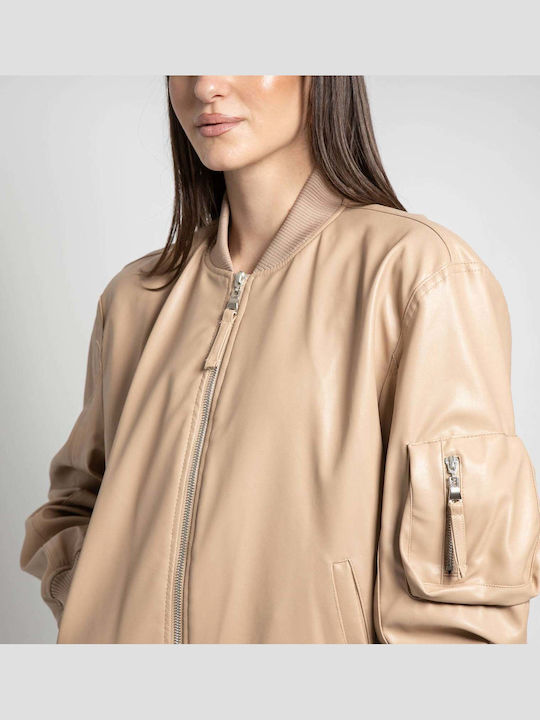 Κοντό Γυναικείο Bomber Jacket Μπεζ