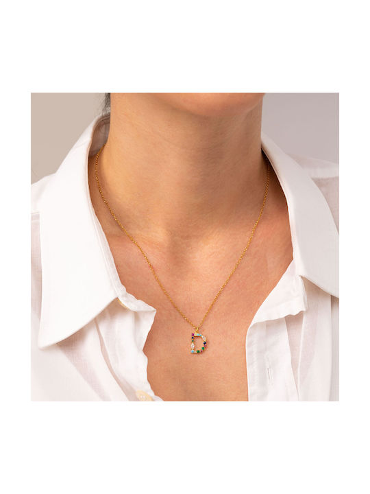 Excite-Fashion Necklace Monogram from Gold Plated Silver with Zircon