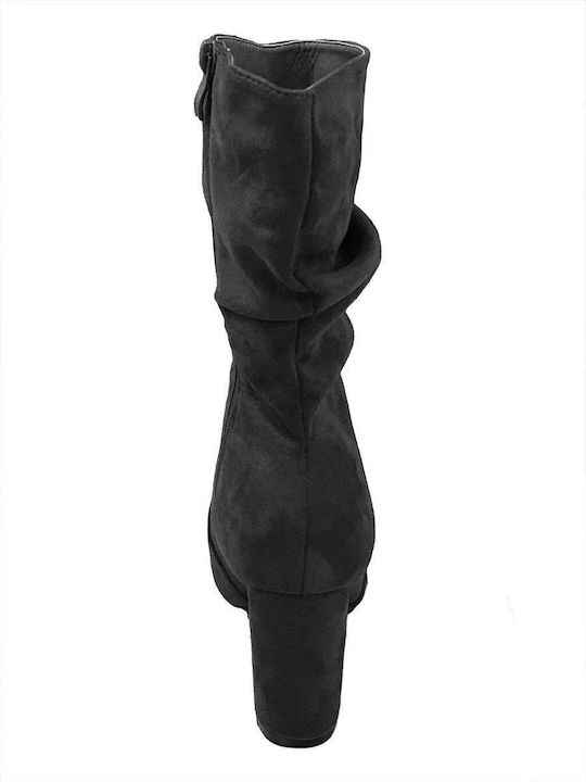 Suede High Heel Women's Boots with Zipper Black
