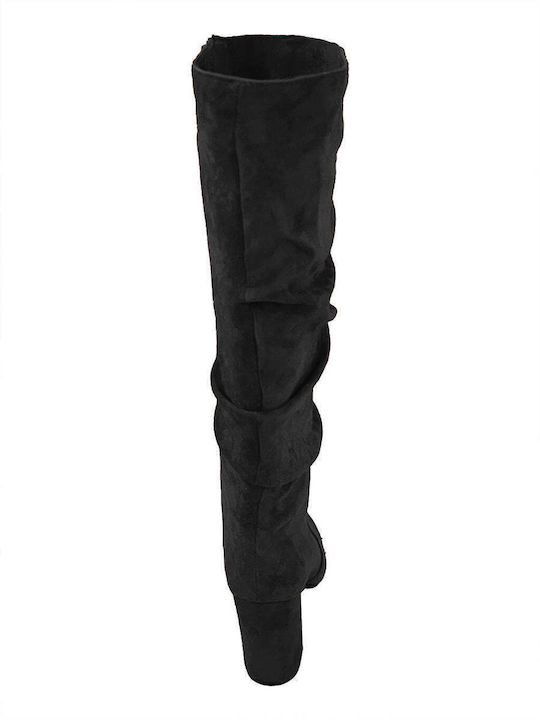 Suede High Heel Women's Boots with Zipper Black