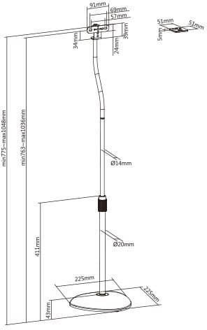 Audizio Speaker Stands Floor HTS12 (Pair) in Black Colour