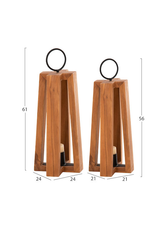 HomeMarkt Φαναράκι Ξύλινο Επιτραπέζιο Κίτρινο 24x24x50εκ.