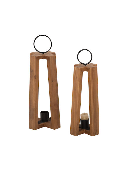 HomeMarkt Φαναράκι Ξύλινο Επιτραπέζιο Κίτρινο 24x24x50εκ.