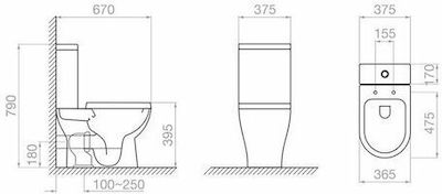 Pyramis Florelia Wandmontiert Porzellan Toiletten-Spülung Rechteckig Weiß