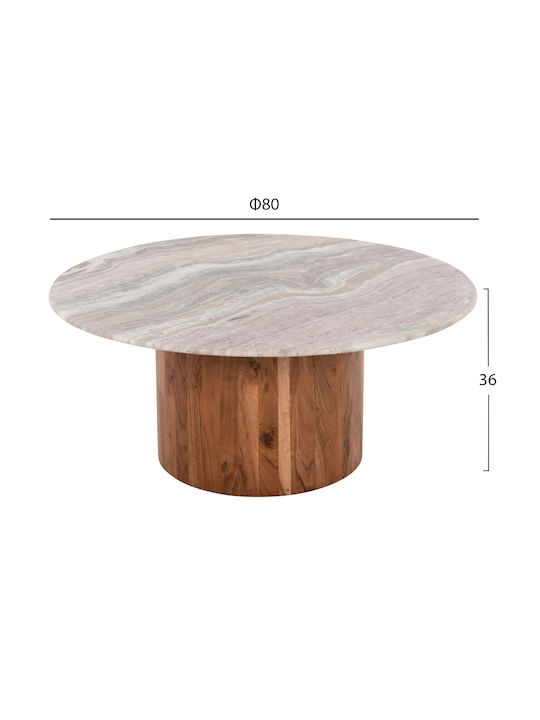 Round Coffee Table Formel from Solid Wood Natural - White L80xW80xH36cm.