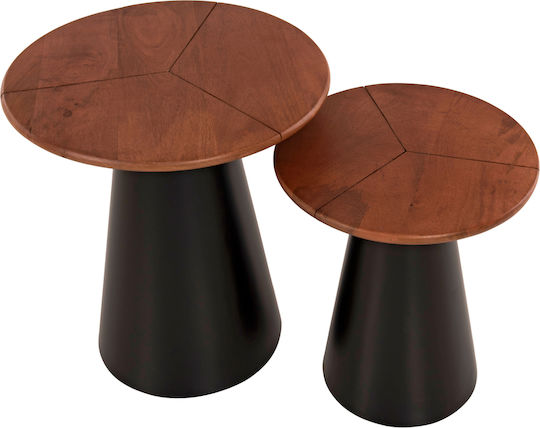 Round Side Table Sunni from Solid Wood Black 2pcs W48.5xL48.5cm.