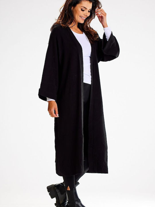 Awama Long Women's Knitted Cardigan Black