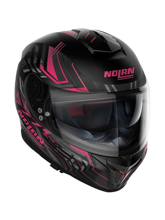 Nolan N80-8 Turbolence N-Com Flat Black / Pink 79 Cască de motocicletă Față întreagă ECE 22.06 cu vizor solar