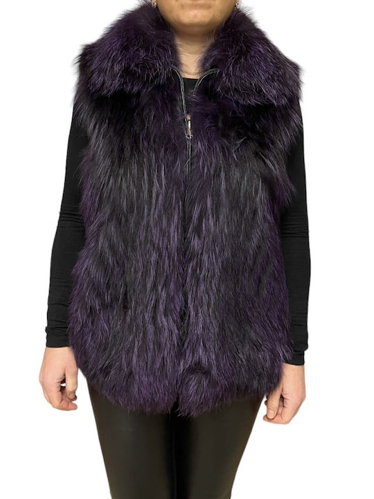 MARKOS LEATHER Women's Sleeveless Long Fur Purple