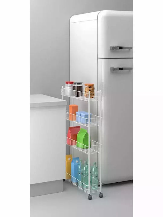 Metaltex Fino Kitchen Trolley Metallic 4-Tier White 58x16x95cm