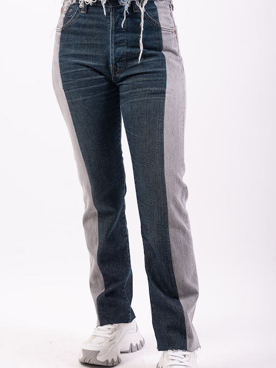 Double Women's Fabric Trousers in Straight Line Blue