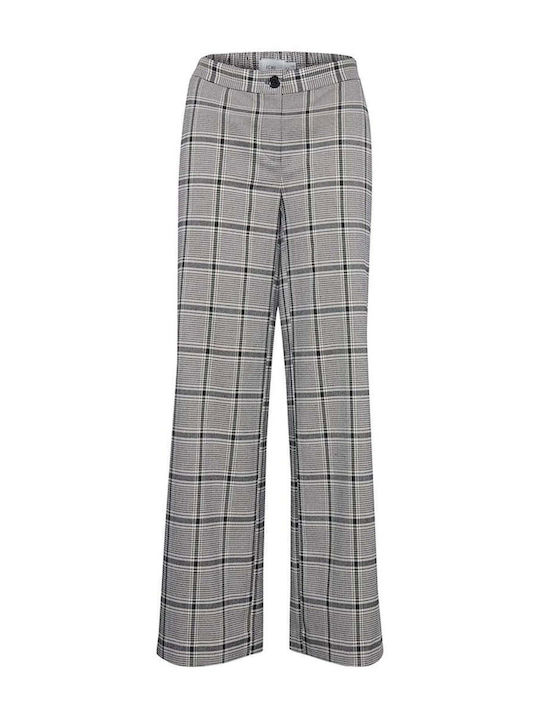 ICHI Women's Fabric Trousers with Elastic Gray