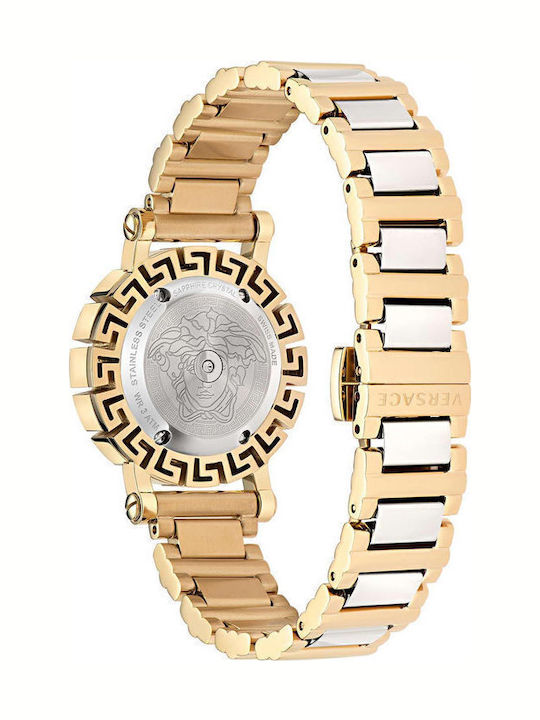 Versace Greca Glam Two Γυναικείο Ρολόι Μπαταρίας με Ασημί Μεταλλικό Μπρασελέ