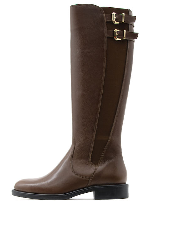 Fardoulis Leather Women's Boots with Zipper Brown