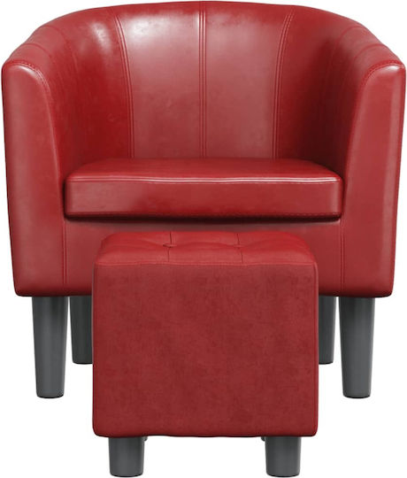 Barrel Sessel mit Fußhocker aus Kunstleder Bordeaux 70x56x68cm