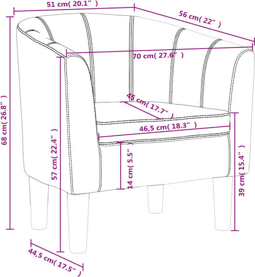 Barrel Armchair from Leatherette Coffee 70x56x68cm