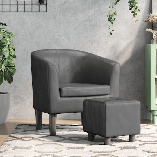 Barrel Sessel mit Fußhocker aus Kunstleder Grey 70x56x68cm