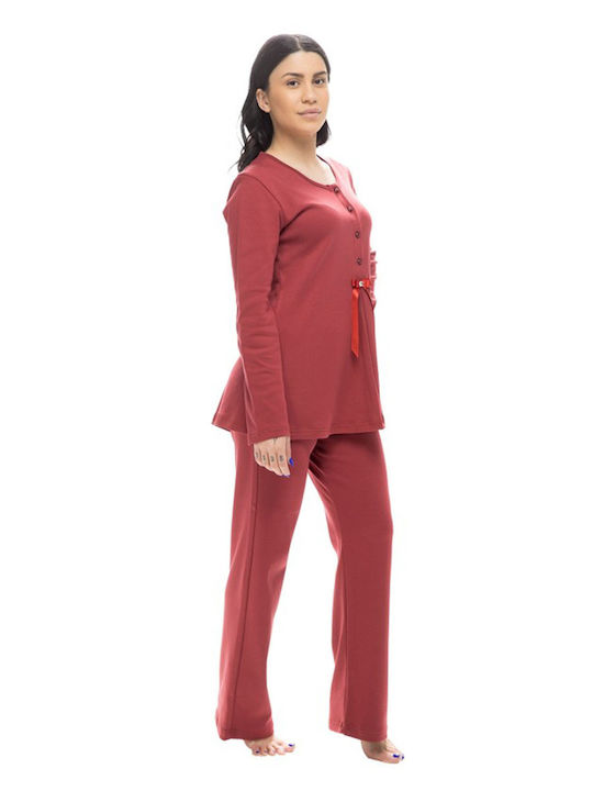 Koyote Winter Damen Pyjama-Set Baumwolle Burgundisch