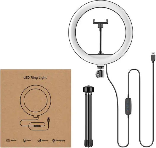 Apexel APL-FL10JJ13Y Ringlicht 26cm mit Bodenstativ mit Desktop Ständer und Handyhalter