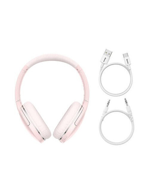 Baseus Encok D02 Pro Ασύρματα / Ενσύρματα On Ear Ακουστικά με 25 ώρες Λειτουργίας και Quick Charge Ροζ