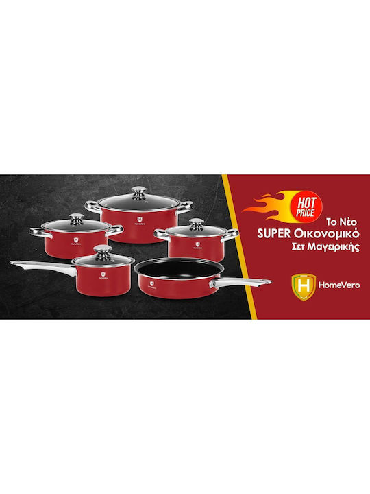 HomeVero Cookware Set of Aluminum with Non-stick Coating Red 9pcs