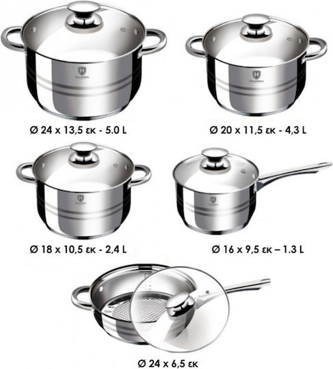 HomeVero Stainless Steel Silver Cookware Set with Non-Stick Coating 6pcs