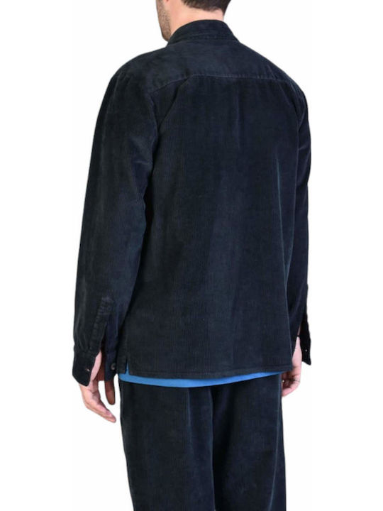 Overshirt Catifea Raiata Mânecă Lungă În Linie Regular Fit Negru