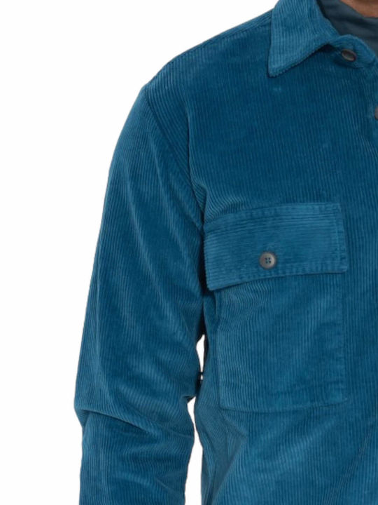 Overshirt Mânecă Lungă Din Catifea Raiată În Linie Regular Fit Albastru Petrol