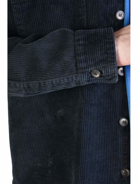 Overshirt Catifea Raiata Mânecă Lungă În Linie Regular Fit Negru