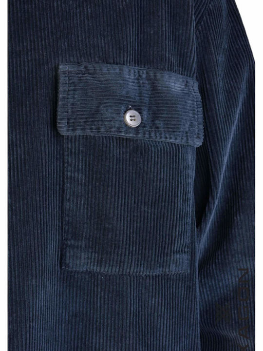 Overshirt Catifea Raiata Mânecă Lungă În Linie Regular Fit Negru