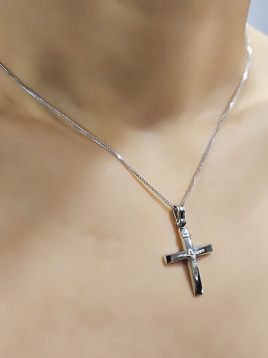 Herren Weißgold Kreuz 14K mit Kette