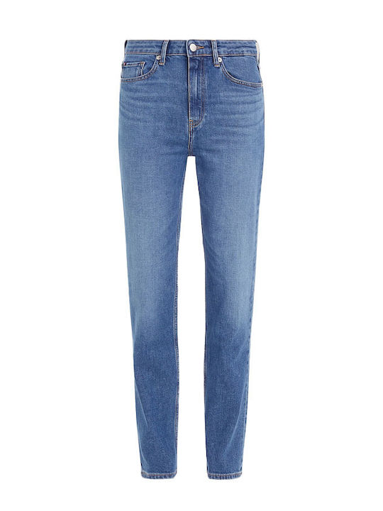 High Waist Women's Jean Trousers in Straight Line Blue