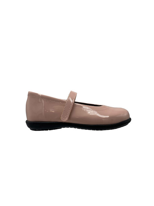 Fashion Beads Kids Patent Leather Ballerinas with Hoop & Loop Closure Pink