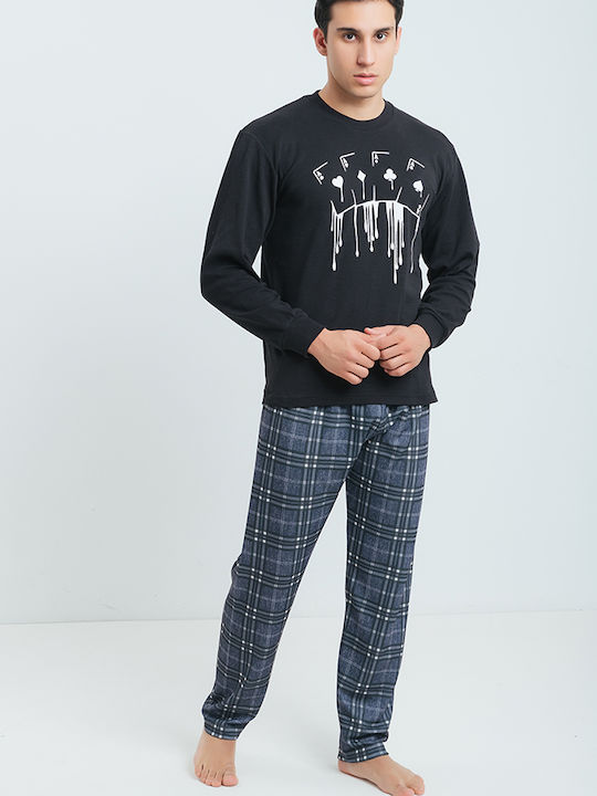 Odyssey Men's Winter Cotton Checked Pajamas Set Black