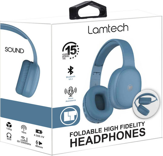 Lamtech LAM113034 Bluetooth Wireless Over Ear Headphones with 15 hours of Operation and Quick Charge Blue