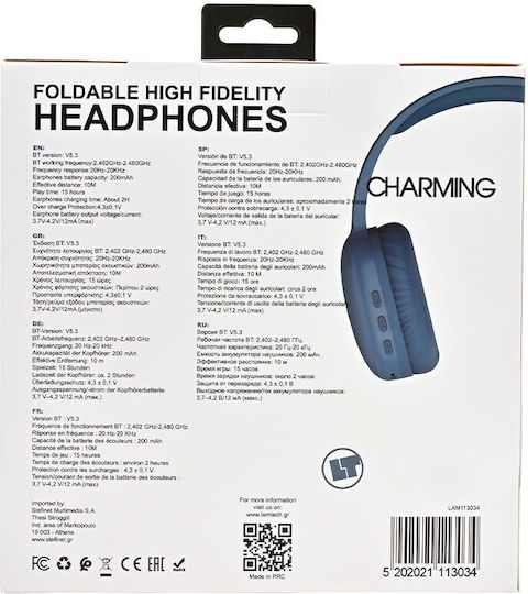 Lamtech LAM113034 Bluetooth Wireless Over Ear Headphones with 15 hours of Operation and Quick Charge Blue