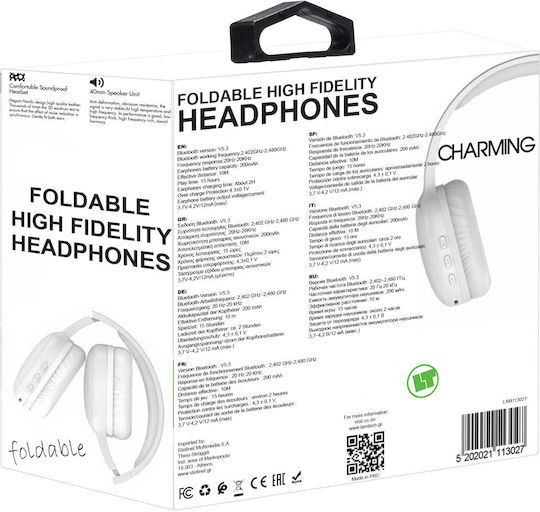 Lamtech LAM113027 Bluetooth Wireless Over Ear Headphones with 15 hours of Operation and Quick Charge White