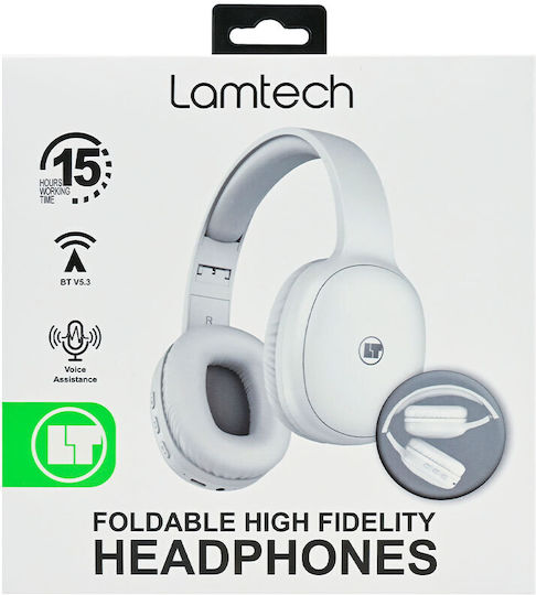 Lamtech LAM113027 Bluetooth Wireless Over Ear Headphones with 15 hours of Operation and Quick Charge White