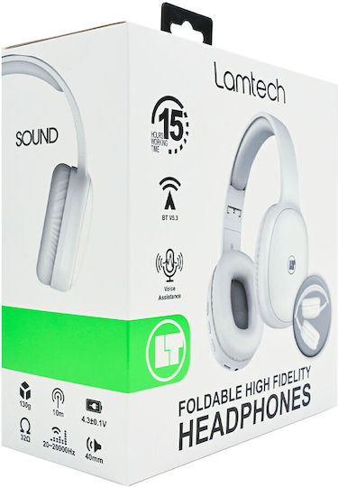 Lamtech LAM113027 Bluetooth Wireless Over Ear Headphones with 15 hours of Operation and Quick Charge White